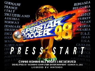 International Superstar Soccer 98 title screen for Nintendo 64